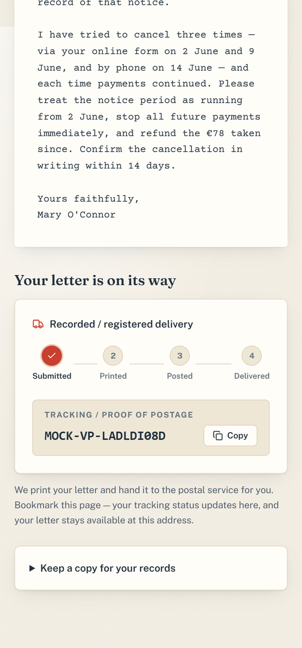 Track the postage